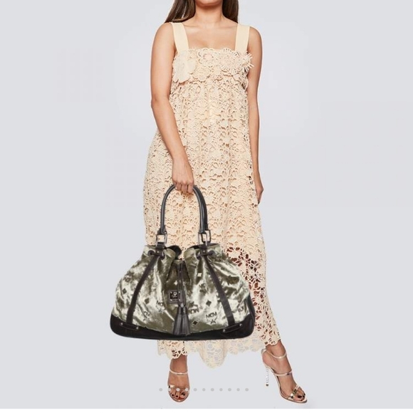 MCM Vintage Green and Brown Viseto Velvet Shoulder Bag. - Picture 4 of 11